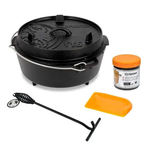 Petromax Feuertopf ft6 Einsteiger-Set - 5,5 Liter Dutch Oven - Vielseitiges Komplettset für die Outdoor-Küche: Ideal zum Kochen, Braten und Backen über offenem Feuer oder Grill - sofort einsatzbereit mit Seasoned Finish.