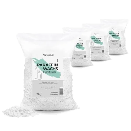 Oputec 8 KG Paraffinwachs Pastillen für Kerzen - Hochwertiges Kerzenwachs aus Deutschland, ideal zum Gießen und Nachfüllen von Kerzen. Die Pastillenform sorgt für einfache Handhabung und präzise Dosierung.