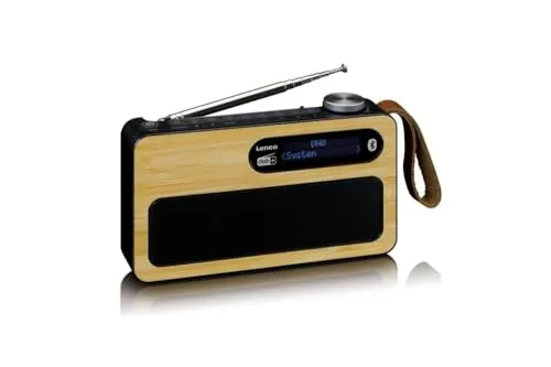 Lenco PDR-040 - Tragbares DAB+ Radio mit Bluetooth - Tragbares DAB+ und FM Radio mit Bluetooth-Funktion, 2000mAh Akku für bis zu 16 Stunden Spielzeit, Weckfunktion und hochwertigem Klang aus echtem Bambus.