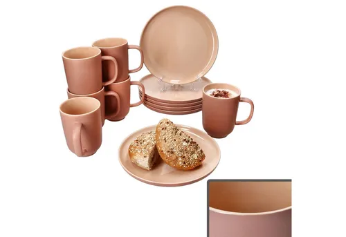 Ritzenhoff & Breker Frühstücks-Geschirrset Jasper 12tlg - Elegantes 12-teiliges Frühstücksset aus robustem Steingut mit einzigartiger Matt- und Glanzglasur für stilvolle Frühstücksmomente. Spülmaschinen- und mikrowellengeeignet.