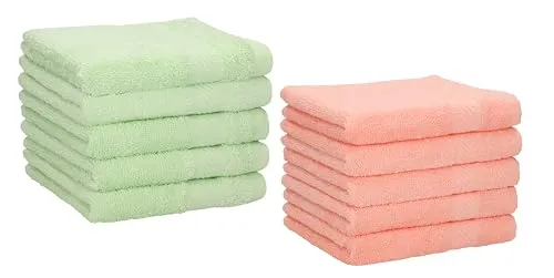 Betz 10 Stück Seiftücher Seiftuch Seiflappen Set Palermo 100% Baumwolle Größe 30x30 cm Farbe grün und apricot