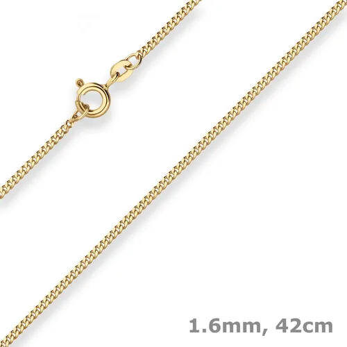 Schmuck Krone Goldkette 1,6mm Panzerkette aus 333 Gelbgold 42cm - Elegante 1,6mm Panzerkette aus 333 Gelbgold, 42cm lang. Hochwertige Verarbeitung mit glänzender Oberfläche und sicherem Federringverschluss. Ideal für stilvolle Akzente im Alltag.