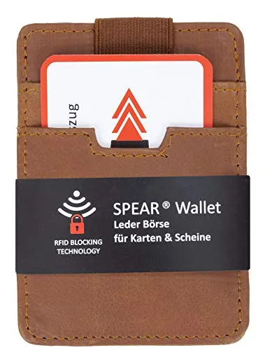 Kreditkarten 9 Karten Kartenbörse Leder Etui Spear Wallet RFID gesichert Börse Visitenkartenhalter (Cognac)
