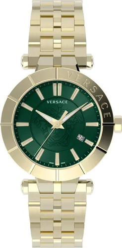Versace V-Race Herren Armbanduhr VE2B00621 - Elegante Herren Armbanduhr mit grünem Zifferblatt und goldfarbenem Edelstahlgehäuse. Wasserdicht bis 5 ATM, ausgestattet mit kratzfestem Saphirglas und Swiss Quarz Uhrwerk.