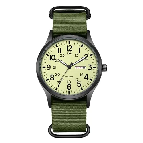 JewelryWe Herrenuhr Leuchtend Militär Uhr – Taktische Sportuhr mit Nylon Armband