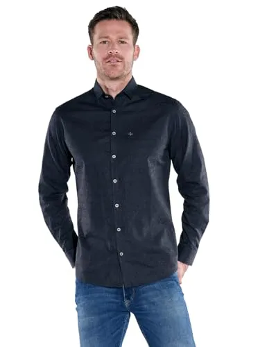 engbers Herren Langarm-Hemd Gemustert, Saphirblau in Größe M - Herrenhemd mit eleganter, gewebter Floralmusterung und kernigen Metallknöpfen, ideal für stilvolle Anlässe.