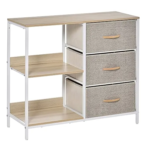 HOMCOM Kommode Aufbewahrungsmöbel mit 3 herausnehmbaren Stoffschubladen, 2 Regalen und 1 großen Ablagefläche - 80 x 29 x 71 cm - beige