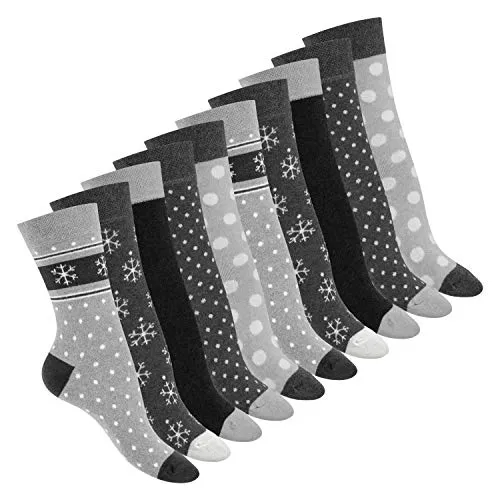 Celodoro Damen Motivsocken (10 PAAR) Süße Muster Crew Socken - Classic Grey 39-42
