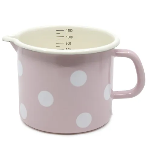 Nostalgie Milchtopf Emaille Rosé mit weißen Tupfen Topf Kochtopf  Messbecher Neu