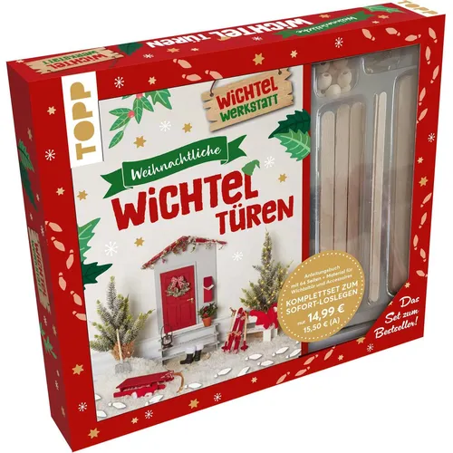 Kreativ-Set Weihnachtliche Wichteltüren. Anleitungsbuch + Material. Set zum SPIEGEL-Komplettes Bastelset mit Bastelbogen, Holzspatel, Holzperlen, Pappe, Schleifpapier, Fußspuren-Schablone