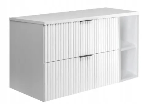 Rodan Waschbeckenunterschrank 100 cm - Weiß Matt - Badezimmerschrank mit elegantem Design und geriffelten Fronten, ideal für moderne Badezimmer. Praktischer Stauraum für Badaccessoires und einfache Montage.