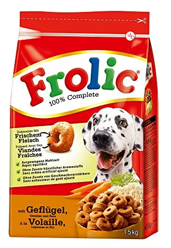 Frolic Hundefutter Trockenfutter mit Geflügel, Gemüse und Reis, 1 Beutel (1 x 1,5kg)