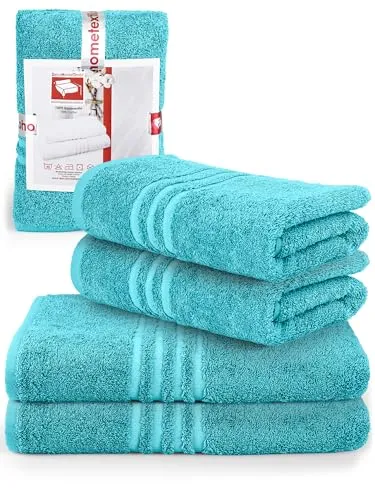 DecoHomeTextil Handtuch-Set 2 Handtücher 50 x 100 cm, 2 Badetücher 70 x 140 cm in Türkis aus 100% Baumwolle, hochwertig, kuschelweich und saugstark
