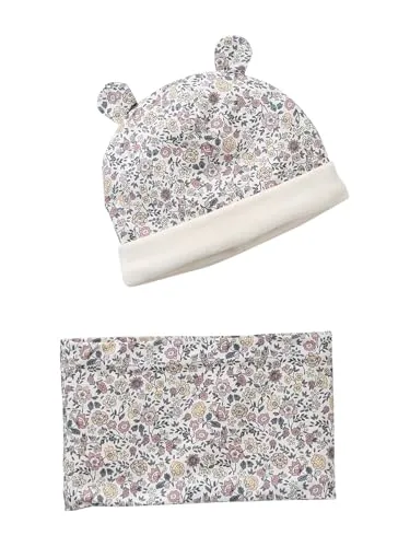 Vertbaudet Geblümtes Baby-Set: Mütze & Rundschal mit Teddyfleece-Futter rosa Bedruckt 62/68