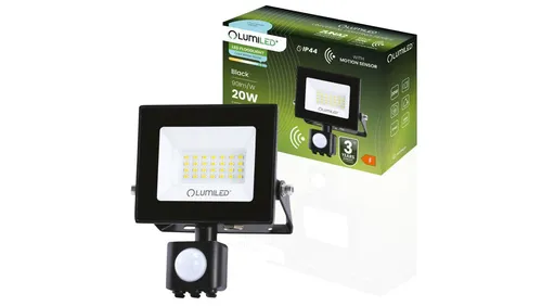 Produktbild Naświetlacz LED ZUNA2 20W 1800lm 6500K IP44 Czarny Czujnik Ruchu LUMILED