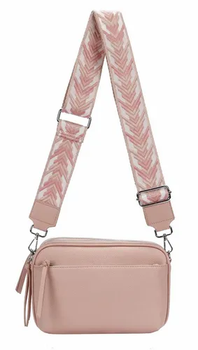 ITALYSHOP24 Schultertasche Damen Umhängetasche Brusttasche Cross Over Body Bag Handy Clutch (Spar-Set Clutch-Tasche mit einem breitem Muster Stoffgurt/Umhängeband, Leder Optik), viele Fächer, Freizeit Damentasche Reise Leder Optik Kosmetiktasche