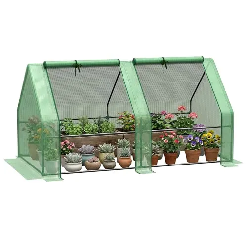 Outsunny Gewächshaus 180x90x90 cm mit 2 Rollfenstern - Platzsparendes Gewächshaus für Balkon und Garten, ideal für die Aufzucht von Pflanzen. Robuste PE-Folie schützt vor Witterung, während das stabile Stahlgestell für Langlebigkeit sorgt.