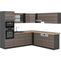 Vicco Winkelküche R-Line, Edelgrau/Anthrazit, 237 x 60 cm - Küchenzeilen mit L-Form, ideal für platzsparendes Kochen und individuelle Anpassungsmöglichkeiten durch erweiterbare Module.