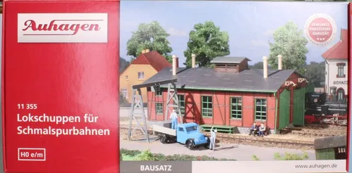 Auhagen Modelleisenbahn-Set 11 355 H0 - Zweiständiger Lokschuppen mit Bockkran, ideal für anspruchsvolle Modelleisenbahner ab 15 Jahren