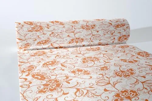 Sovie HORECA Linclass® Airlaid Tischläufer 24 m x 40 cm, stoffähnlich, Ideal für Sommer- & Gartenfeste, Florales Ornamentdesign, 1 Stück, LIV in Terrakotta/Orange