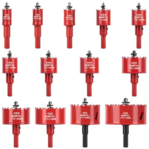 Idong 13-teiliges Bi-Metall-Lochsägen-Set mit Dorn und Pilot-Bit, 18-75 mm Lochschneider-Set, Bohrer zum Schneiden von Holz, Sperrholz, Kunststoff, Trockenbau, dünnem Blech, ideal für DIY-Projekte und