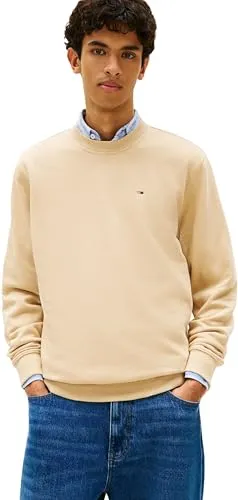 Tommy Jeans Herren Sweatshirt Regular Fit Flag Fleece Rundhalsausschnitt, Beige (Gentle Gold), 4XL
