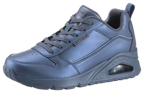 SKECHERS UNO-GALACTIC GAL Damen Sneaker - Sportliche Keilsneaker aus Lederimitat in graublau metallic mit Skech Air Ausstattung für optimalen Komfort und Dämpfung – ideal für Freizeit und Alltag.