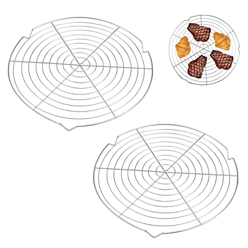Prmape 2 Stück Kuchengitter Rrund 32.5 cm, Kuchengitter Abkühlgitter Edelstahl, Abkühlrost Rund für Gleichmäßiges und Schnelles Auskühlen - Kuchenrost,Rostfrei & Spülmaschinengeeignet