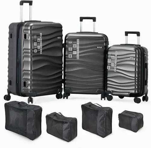 DMS Kofferset 7 tlg Hartschale 4 Rollen Trolley Set Schwarz