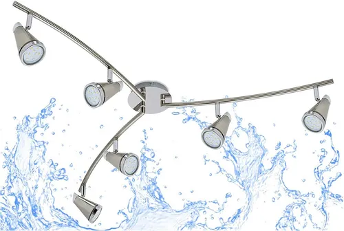 Trango 6-flammig IP44 LED Badleuchte - Deckenspots in matt-nickel, spritzwasserfest mit 6x 5 W LED Leuchtmitteln für energiesparende und langlebige Beleuchtung, ideal für Bad und Flur.