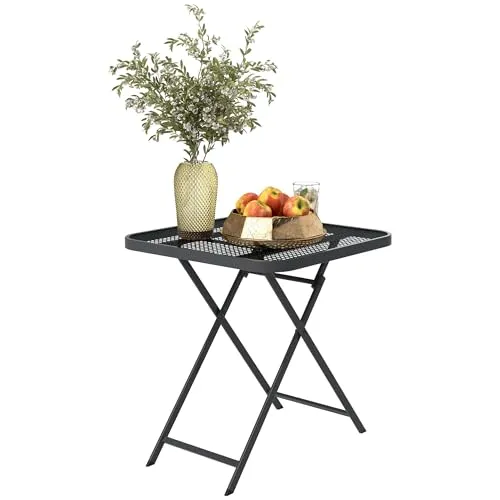 Outsunny Klappbarer Gartentisch 70x70 cm - Wetterfester Stahl-Gartentisch mit modernem Ausschnitt-Design, ideal für Balkon, Terrasse oder Camping. Faltbar und leicht zu transportieren für maximale Flexibilität.