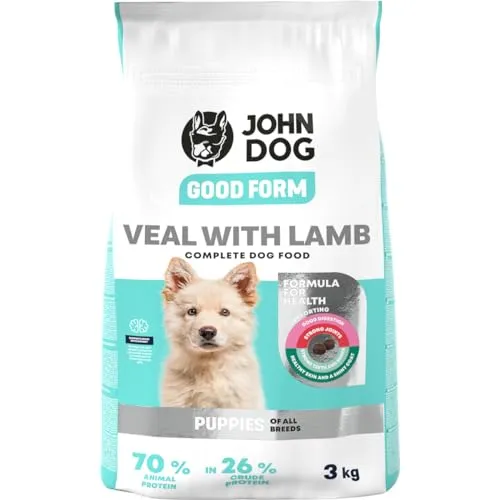 JOHN DOG Trockenfutter für Hunde Good Form Kalb mit Lamm - Getreidefrei und Geflügelfrei - Hundefutter für Welpen Aller Rassen - 3kg