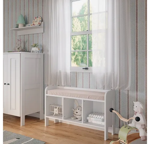 VitaliSpa® Sitzbank Ajaton, Weiß, 107.2 x 63.8 cm - Sitzbank und Aufbewahrungslösung in einem! Das robuste Kinderregal Ajaton bietet Platz für Bücher und Spielzeug und passt perfekt zu anderen Möbelstücken der Ajaton-Serie.