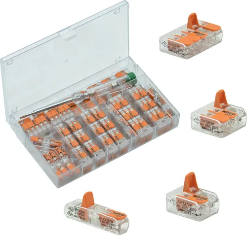 70x Wago Klemmen mit Hebel 221-412 /221-413 /221-415 Hebelklemmen Set im Kasten