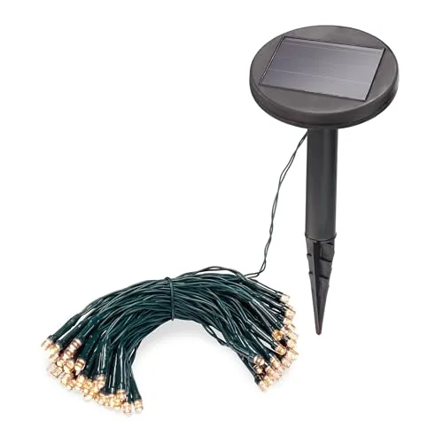 Esotec Solar Lichterkette, 6m, 60 LEDs, warmweiß, Zuleitung 2m, Akku, Solarmodul, Erdspieß, Außenlichterkette, Hochzeit, Garten, Wintergarten, Terrasse, winterfest, außen, 102168