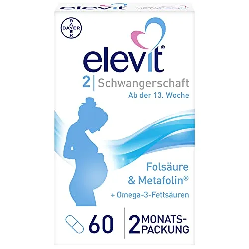 Elevit 2 Schwangerschaft 60 ST - Nahrungsergänzungsmittel für Schwangere, unterstützt die Gesundheit von Mutter und Kind mit wichtigen Vitaminen, Mineralstoffen und Omega-3-Fettsäuren.