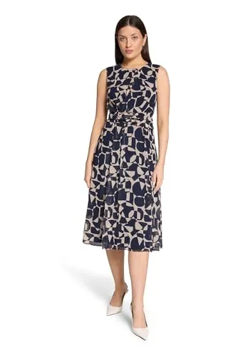 Betty & Co Damen Chiffonkleid ohne Arm 36, Dark Blue/Nature in beige von Betty & Co