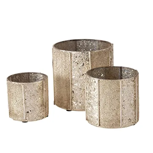 BOLTZE Teelichthalter B. 3tlg Set Windlicht Belliani - Elegantes Design - Teelichthalter Set aus Glas in 3 Größen, handgefertigt mit champagnerfarbenen Akzenten für stimmungsvolle Lichtreflexe und ein einzigartiges Ambiente in Ihrem Wohnraum.