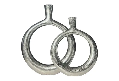 FINEBUY Tischvase FB65092 Vase 2er Set Blumenvase Aluminium Donut Modern Rund Wohndeko (Donut-Form, Vase 2er Set Aluminium Silber Modern), Blumenvase 2-teilig, Tischvase Wohndeko Tischdeko