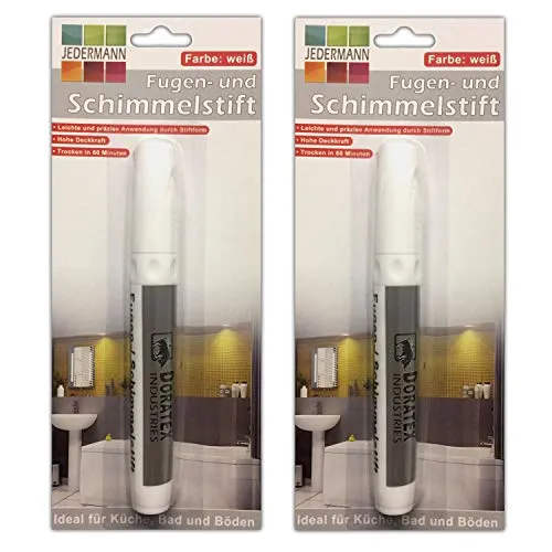 2er Set Fugenstift Schimmelstift Weiß - Spezialputzmittel zur einfachen Schimmelentfernung und Auffrischung von Fugen. Ideal für Küche und Bad, trocknet in nur 60 Minuten für strahlend weiße Fugen.