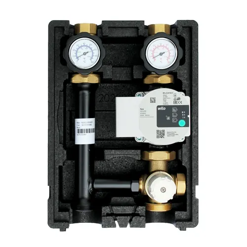 Heizkreisset Mischer 20-55 °C mit Wilo Para 25/6 - Effiziente Pumpengruppe mit Mischer für Heizkreisregelung, ideal für individuelle Temperatursteuerung und hohe Durchflussraten von bis zu 1.050 l/h.