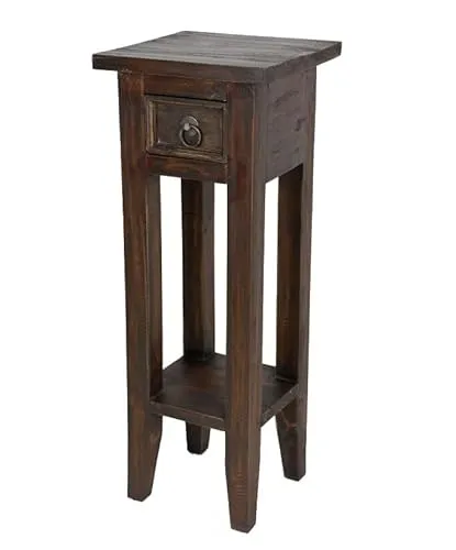 Spetebo Mahagoni Beistelltisch mit Schublade - Vintage Telefontisch - Beistelltische fürs Wohnzimmer, elegantes Shabby Chic Design aus robustem Mahagoni Holz mit praktischer Schublade - ideal als Blumentisch oder Nachttisch.