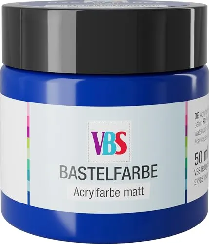 VBS Bastelfarbe 50 ml wasserfest lichtecht geruchsneutral lösungsmittelfrei hochpigmentiert matt Malfarbe Malen Farbe Farben Blau
