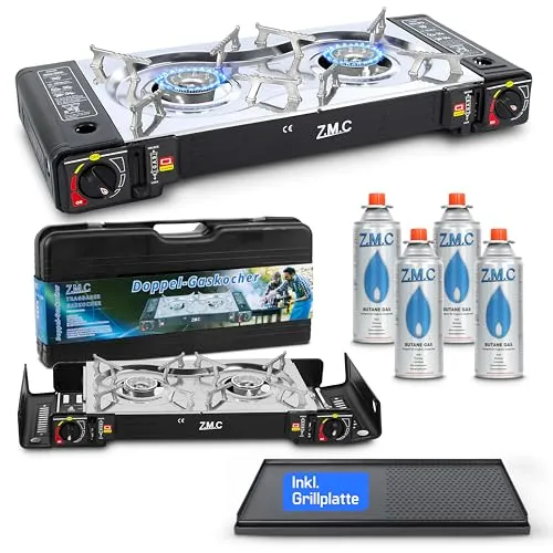 ZMC Gaskocher Butan 2-flammig mit Gaskartuschen