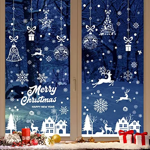 Fensterbilder Weihnachten Selbstklebend, 192 Weihnachtsdeko Fenster PVC Schneeflocken Fensterdeko Weihnachten, Weiß Fensterbilder Winter als Deko Weihnachten für Türen und Fenstern