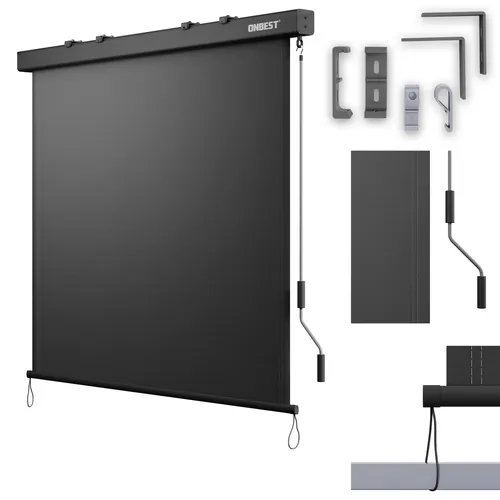 ONBEST Senkrechtmarkise 250 x 160 cm | Handkurbel - Wetterfeste Senkrechtmarkise für Innen und Außen, UV-beständig mit UV-Schutz 40+. Einfach ohne Bohren montierbar, inklusive Montagematerial für flexiblen Sonnenschutz.