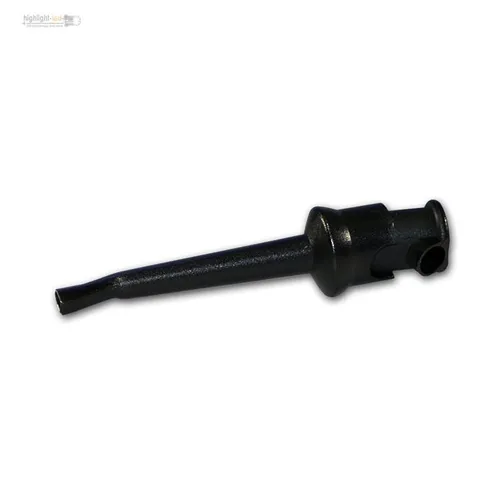 Prüfspitze SCHWARZ, Mini-Klemmprüfspitze mit Haken, Lötanschluss für Messleitung