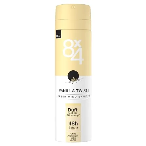 8X4 Vanilla Twist Deospray, Deodorant mit pudrigem Vanille Duft, sinnliches Deo ohne Aluminium (ACH) mit 48h zuverlässigen Schutz (150 ml)