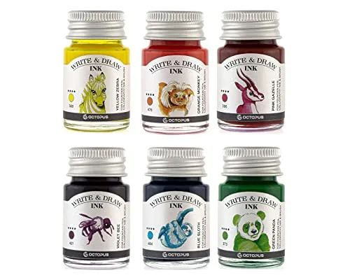 Octopus Write and Draw Ink Set CARNIVAL, wasserfeste Tinte zum Schreiben und Zeichnen, Kalligraphietinte, Zeichentusche für Füllhalter, 6x10 ml