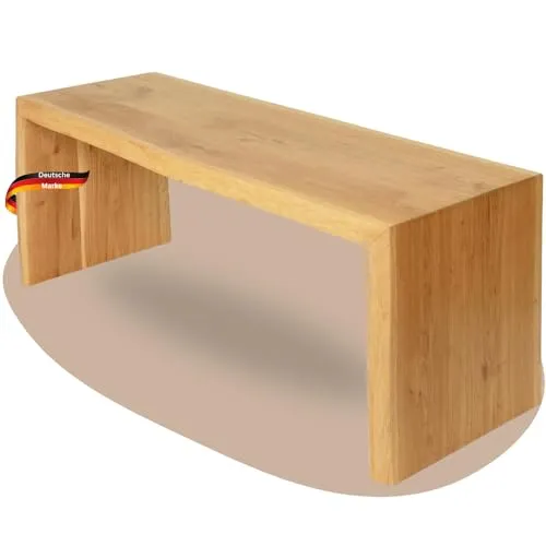 DELUKE Holzbank Sitzbank Egon - Eiche Massiv mit Baumkante | Eichenbank Esszimmer Flur Garderobe Schlafzimmer |120x40x45cm